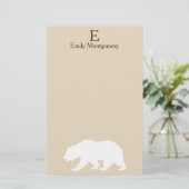 Papeterie Silhouette d'ours blanc rustique | Monogramme (Debout devant)