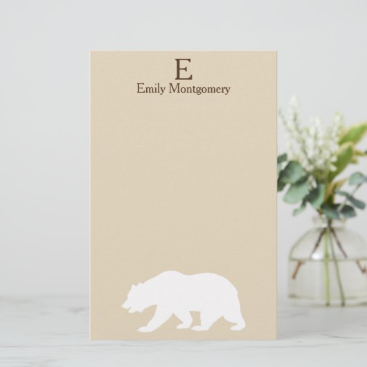 Papeterie Silhouette d'ours blanc rustique | Monogramme (Debout devant)