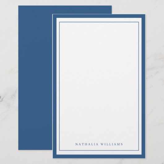 Papeterie Simple Basic Navy Blue Border Stationery (Devant / Derrière)