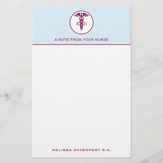 Papeterie Simple Caducée Rouge Infirmière Diplômée Infirmièr (Devant)