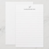 Papeterie Simple Élégance Gris Blanc Monogramme Ligné (Devant / Derrière)
