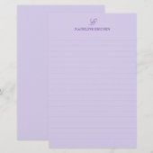Papeterie Simple Élégance Monogramme Ligné Violet (Devant / Derrière)