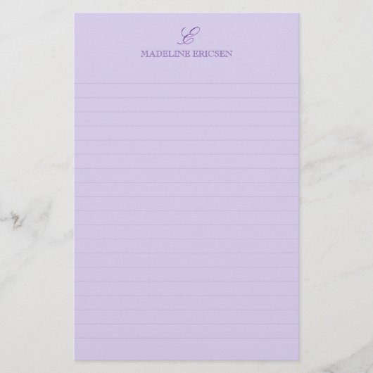 Papeterie Simple Élégance Monogramme Ligné Violet (Devant)