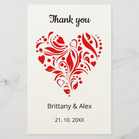 Papeterie Simple Heart Wedding Thank You Card – Customizable (Devant)