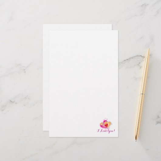 Papeterie Simple Je t'aime - coeur rose (Devant/Arrière en situation)