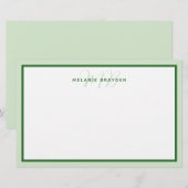 Papeterie Simple Moderne Monogramme Bordure Deux Tons Vert (Devant / Derrière)