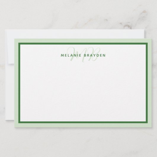 Papeterie Simple Moderne Monogramme Bordure Deux Tons Vert (Devant)