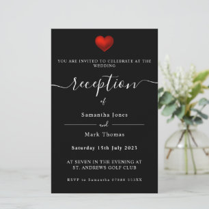 Papeterie Simple moderne Red Heart Black Réception Invitatio