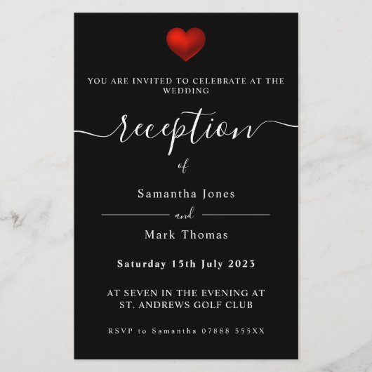 Papeterie Simple moderne Red Heart Black Réception Invitatio (Devant)