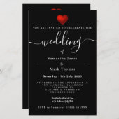 Papeterie Simple moderne Red Heart Mariage noir (Devant / Derrière)