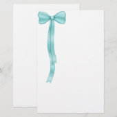 Papeterie Simple Nœud Bleu Turquoise Mignon (Devant / Derrière)