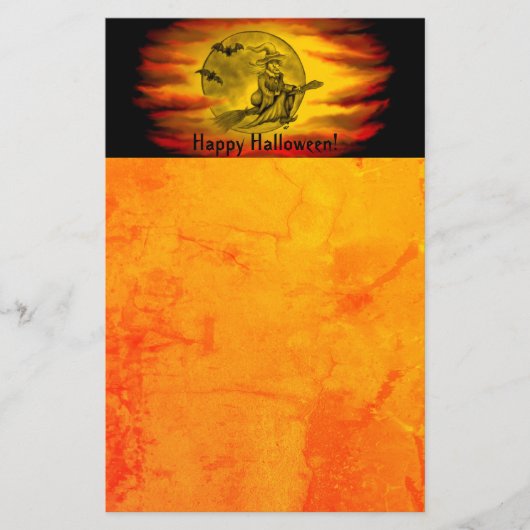 Papeterie Sorcière volante avec chat noir, nuit halloween (Devant)