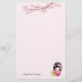 Papeterie Spring Kokeshi Doll mignonne Geisha Girl rose (Devant)