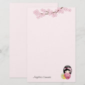 Papeterie Spring Kokeshi Doll mignonne Geisha Girl rose (Devant / Derrière)