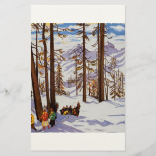 Papeterie St. Moritz Skieurs Vintage Élégance Alpine Art
