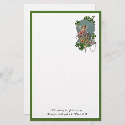 Papeterie St. Patrick Shamrock Écriture religieuse Angel (Devant / Derrière)