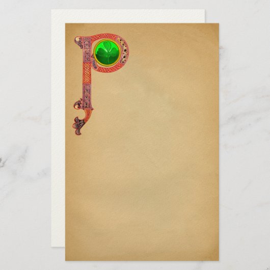 PAPETERIE ST PATRICK'S DAY CÉLTIC P MONOGRAM AVEC SHAMROCK (Devant / Derrière)