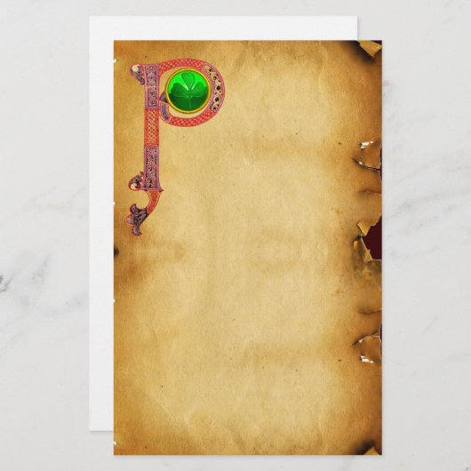 PAPETERIE ST PATRICK'S DAY CÉLTIC P MONOGRAM AVEC SHAMROCK (Devant / Derrière)