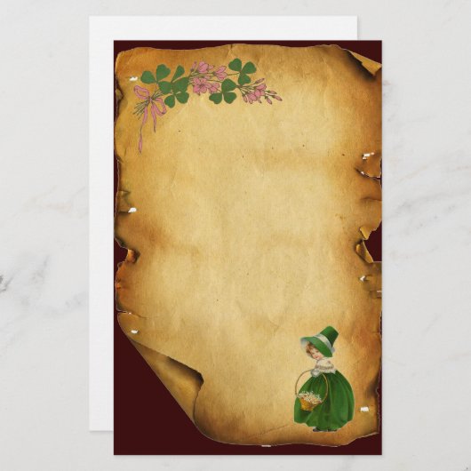 PAPETERIE ST PATRICK'S DAY - IRLANDE, FILLE ET SHAMROCK (Devant / Derrière)