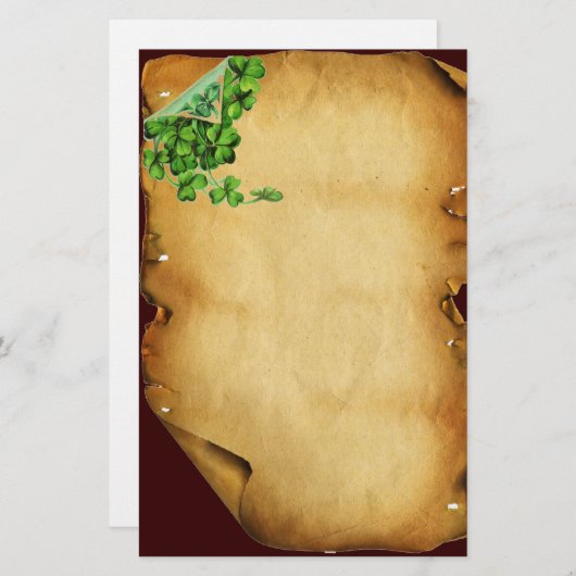 Papeterie ST. PATRICK'S DAY /Shamrocks sur parchemin Brown (Devant / Derrière)