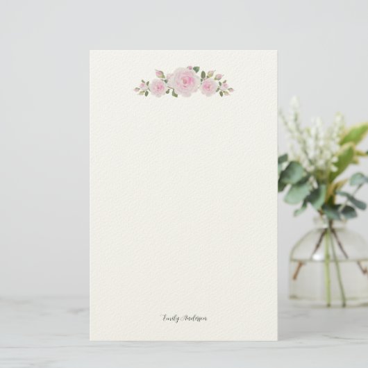 Papeterie Stationary Paper with Name Soft Pink Roses (Debout devant)