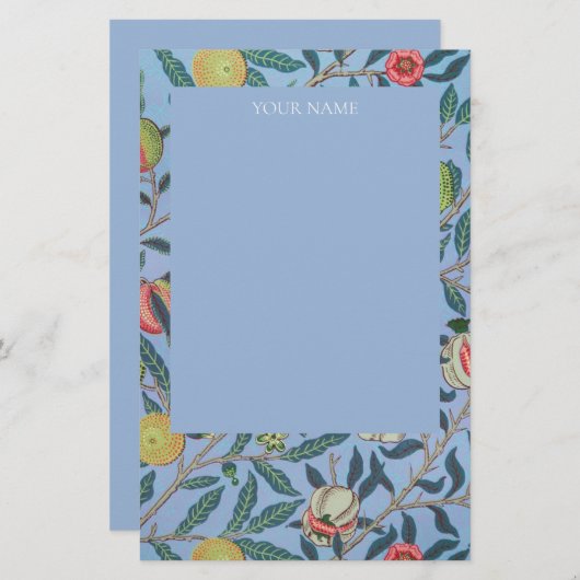 PAPETERIE STATIONNAIRE : WILLIAM MORRIS "BLUE POMEGRANATES" (Devant / Derrière)