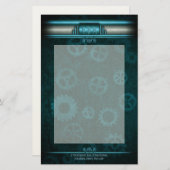 Papeterie Steampunk, bleu glacé sur les engrenages turquoise (Devant / Derrière)
