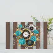 Papeterie Steampunk Clock and Turquoise Roses on Striped (Debout devant)