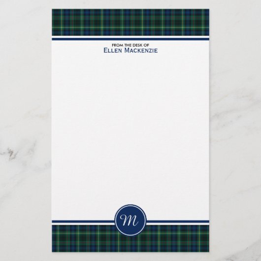 Papeterie Stewart Clan Chasse Tartan Green Plaid Monogramme (Devant)