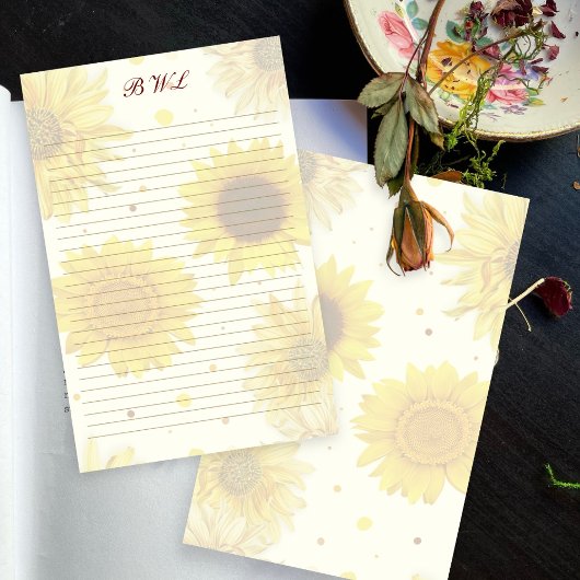 Papeterie Sunflowers Lined Monogram Writing Paper