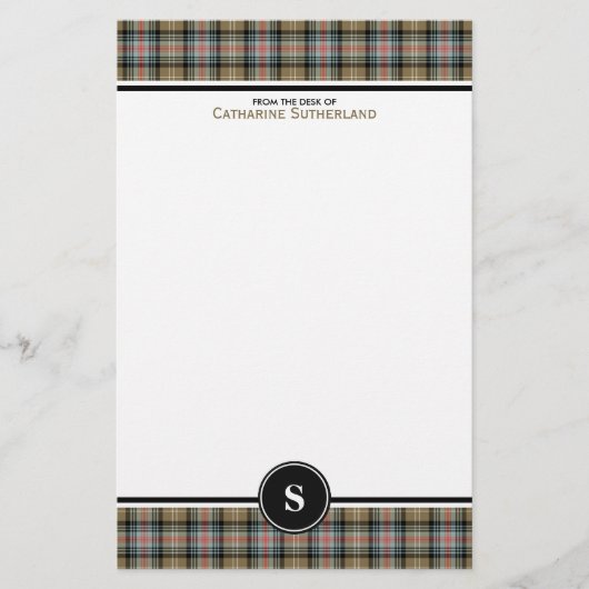 Papeterie Sutherland Clan Ancien Tartan Tan Tan Plaid Monogr (Devant)