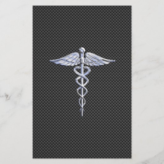 Papeterie Symbole Médicale Silver Caduceus Style fibre de ca (Devant)