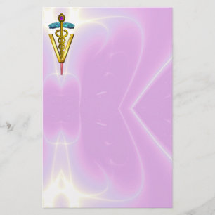 Papeterie SYMBOLE VÉTÉRINAIRE DE CADUCE D'OR / Lilac rose