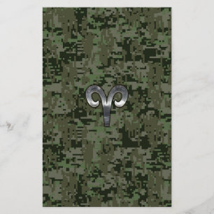 Papeterie Symbole Zodiac Silver Aries Camo numérique vert