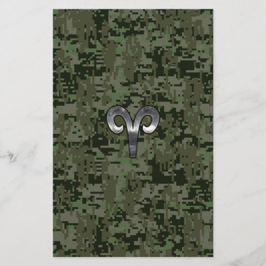 Papeterie Symbole Zodiac Silver Aries Camo numérique vert (Devant)