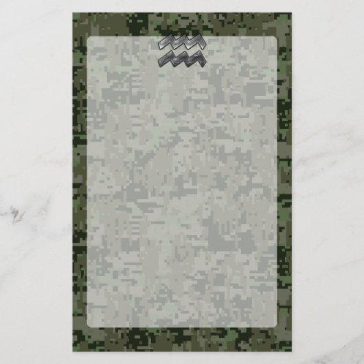 Papeterie Symbole Zodiaque Aquarius sur camo numérique vert  (Devant)