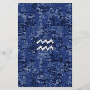 Papeterie Symbole Zodiaque Aquarius sur décor camo numériq