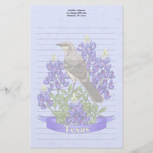 Papeterie Texas State Mockingbird & Bluebonnet Flower (Devant)