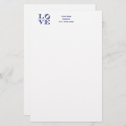 Papeterie Texte graphique LOVE - Bleu (Devant / Derrière)