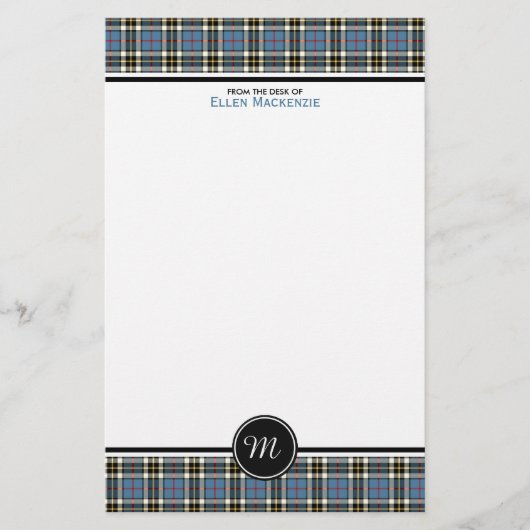 Papeterie Thompson Clan Bleu Robe Formelle Tartan Monogramme (Devant)