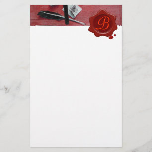PAPETERIE TITULAIRE DE LETTRE EN BOIS ROUGE SCEAU MONOGRAMME