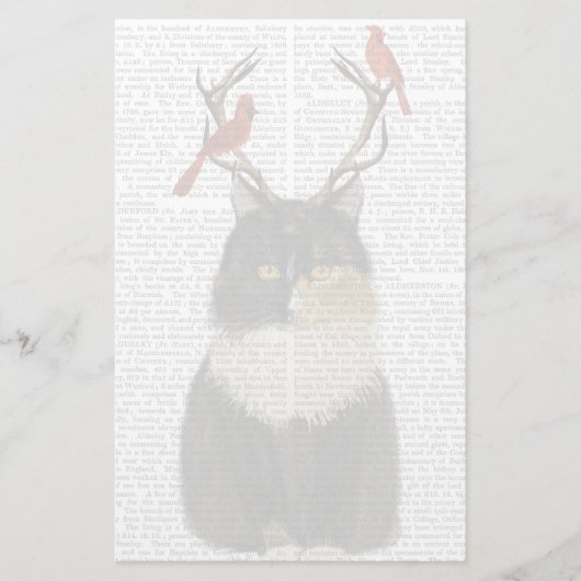 Papeterie Tortoiseshell Cat with Antlers and Red Birds (Devant)