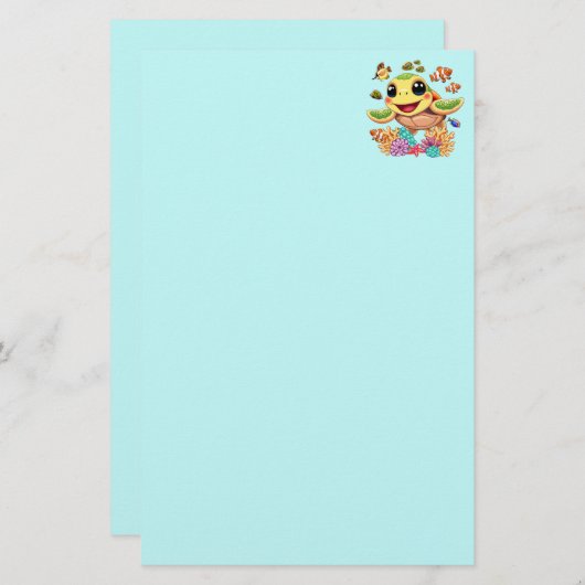 Papeterie Tortue de mer Bébé heureux et mignonne personnage (Devant / Derrière)