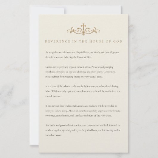 Papeterie Traditional Latin Mass Dress Code Insert (Devant)