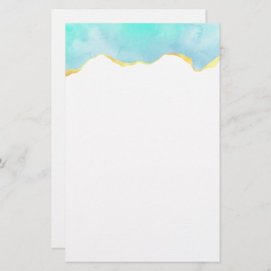 Papeterie Tranquille Tropical Vert Bleu avec bordure or (Devant / Derrière)