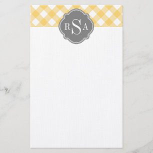 Papeterie Triple Monogramme gris jaune En vichy Motif