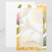 Papeterie Tuiles florales d'abbaye - fleurs jaunes (Devant / Derrière)