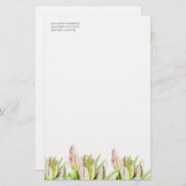 Papeterie Tulipe, aquarelle, rose et vert, (Devant / Derrière)