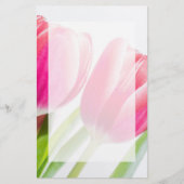 Papeterie Tulipes roses avec Feuille vert photo (Devant)