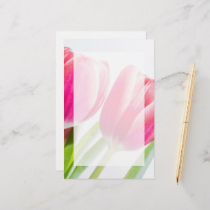 Papeterie Tulipes roses avec Feuille vert photo